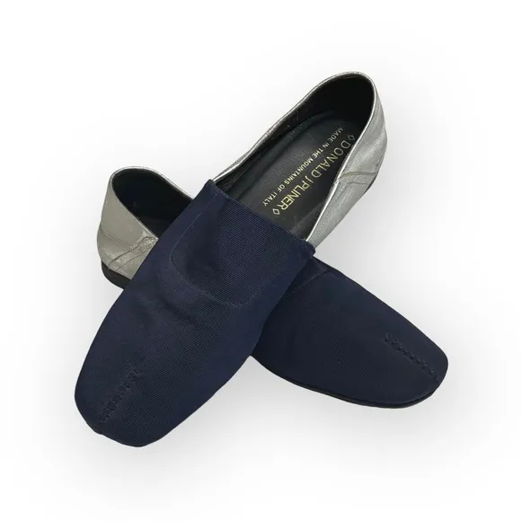 Donald J Pliner® ༄ Audra Leather Espadrille Flats ༄ Navy   White Metallic ༄ 9.5M