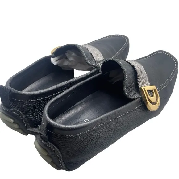 Donald J. Pliner Black Leather Loafers with Gold Buckle Size 10.5