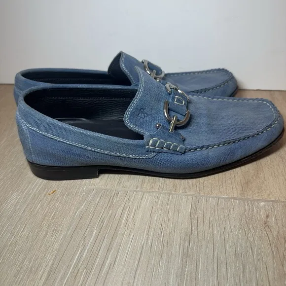 Donald J Pliner Horsebit Slip On Men Blue Loafers 8