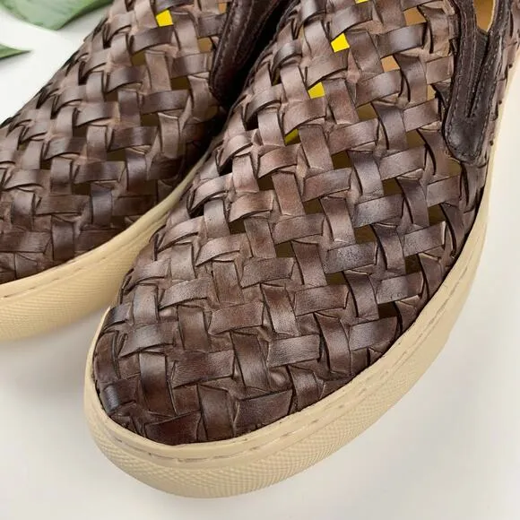 Donald J Pliner Karter Casual Sneakers Brown Woven Leather Slip On Men's 8