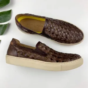Donald J Pliner Karter Casual Sneakers Brown Woven Leather Slip On Men's 8