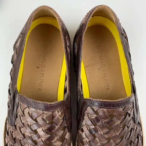 Donald J Pliner Karter Casual Sneakers Brown Woven Leather Slip On Men's 8