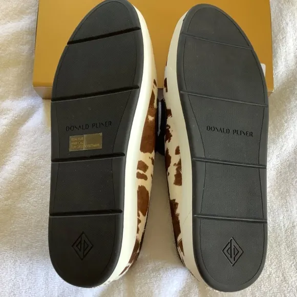 Donald J. Pliner Richie Leather Loafers Brown Cow Hair SZ 9.5