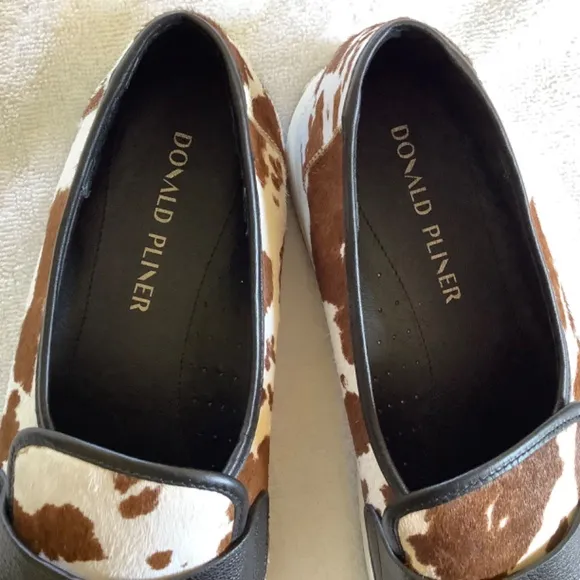 Donald J. Pliner Richie Leather Loafers Brown Cow Hair SZ 9.5