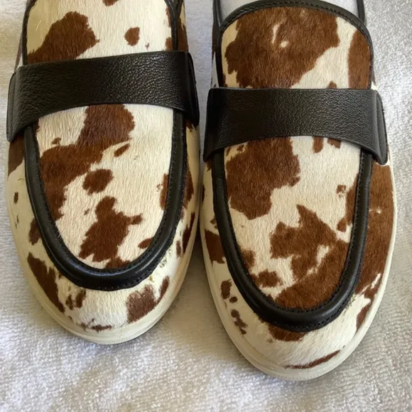 Donald J. Pliner Richie Leather Loafers Brown Cow Hair SZ 9.5