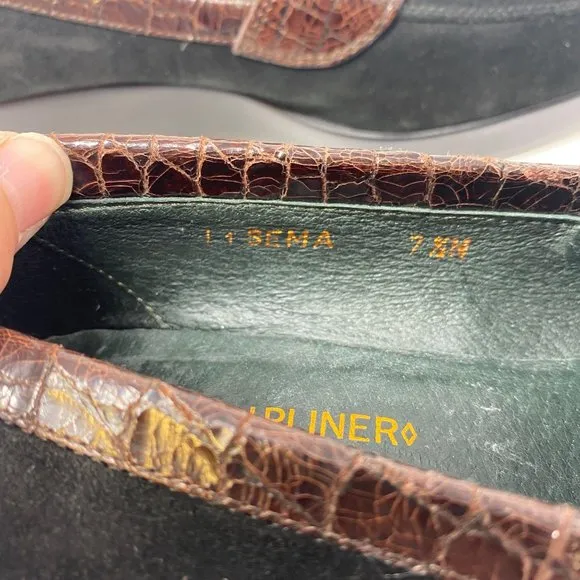 Donald J Pliner Sema Women Brown Croc-Print Leather Loafers