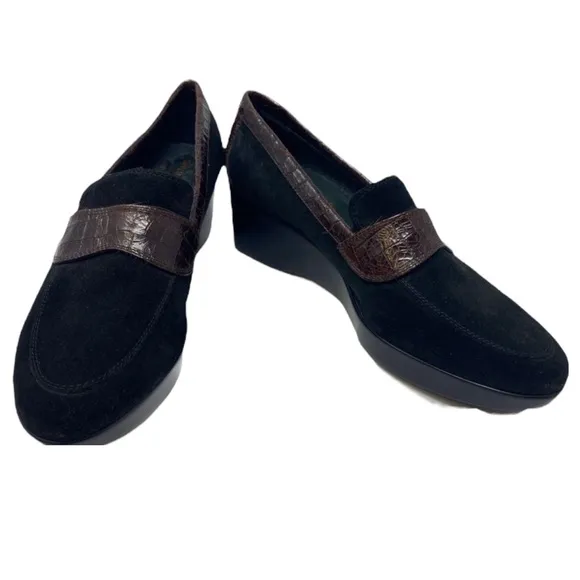 Donald J Pliner Sema Women Brown Croc-Print Leather Loafers