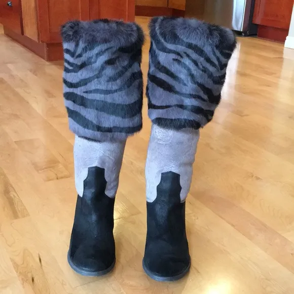 Donald J. Pliner Western Couture Zebra Fur Boots