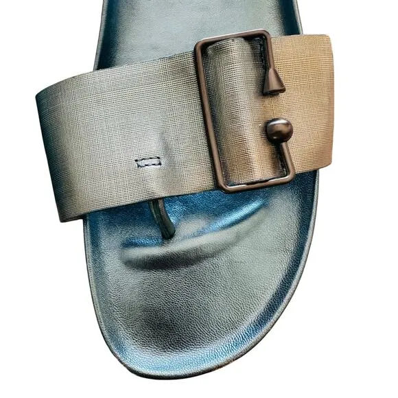 Donald Pliner Buckle Slides - Metallic Blue - Size 11 NWOB