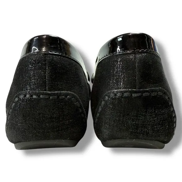 Donald Pliner Filo Black Metallic Leather Slip On Loafers, Driving Moc, Size 8.5