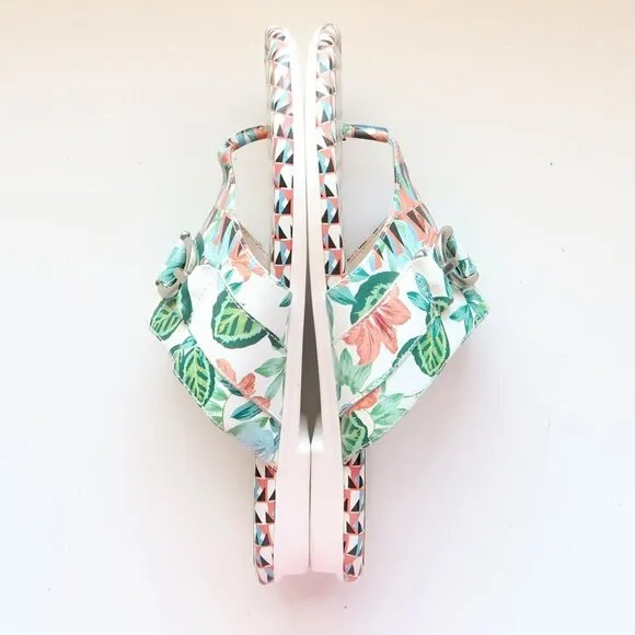 Donald Pliner Floral &amp; Geometric Print Leather Slides Flip Flops Summer Shoes