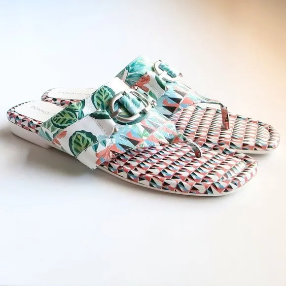 Donald Pliner Floral &amp; Geometric Print Leather Slides Flip Flops Summer Shoes