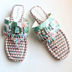 Donald Pliner Floral &amp; Geometric Print Leather Slides Flip Flops Summer Shoes