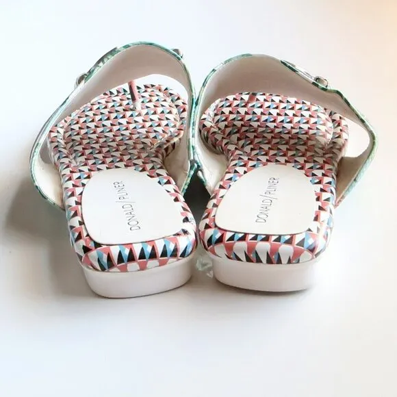 Donald Pliner Floral &amp; Geometric Print Leather Slides Flip Flops Summer Shoes