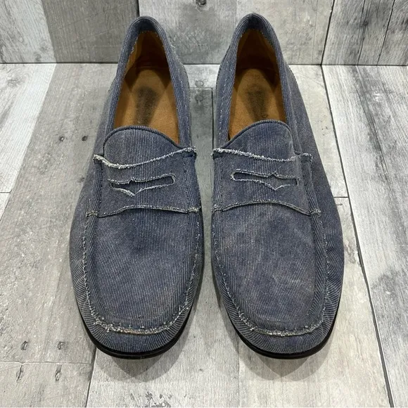 DONALD PLINER Men’s Blue Frayed Denim Look Leather Naper Casual Loafers Size 11