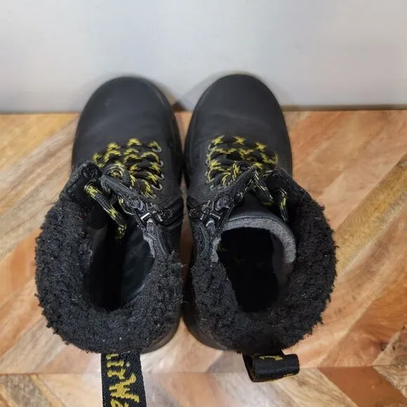 DR. MARTENS 1460 COLLAR J Black Leather  Faux Fur Cuff Boots Size 11 Youth
