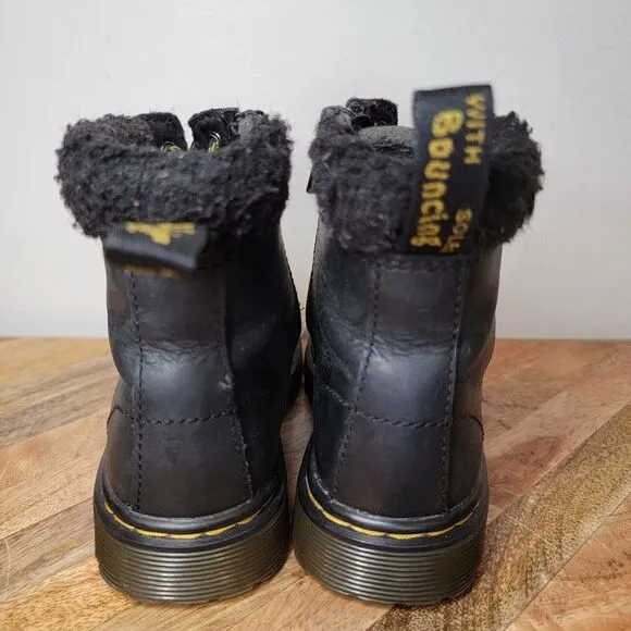 DR. MARTENS 1460 COLLAR J Black Leather  Faux Fur Cuff Boots Size 11 Youth