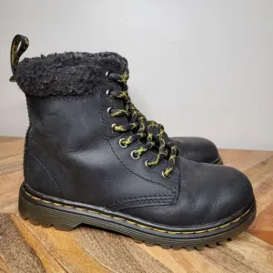 DR. MARTENS 1460 COLLAR J Black Leather  Faux Fur Cuff Boots Size 11 Youth