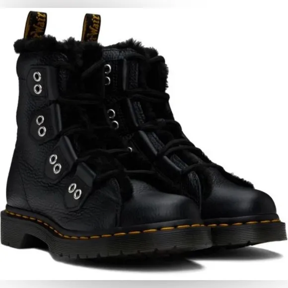Dr Martens 1460 FAUX FUR LINED LEATHER LACE UP BOOTS Sz 10