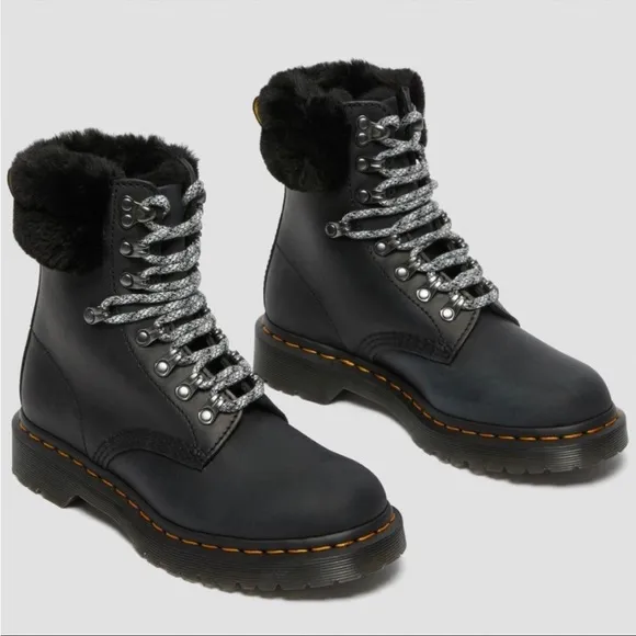 Dr Martens 1460 SERENA COLLAR FAUX FUR LINED LACE UP BOOTS PRICE FIRM