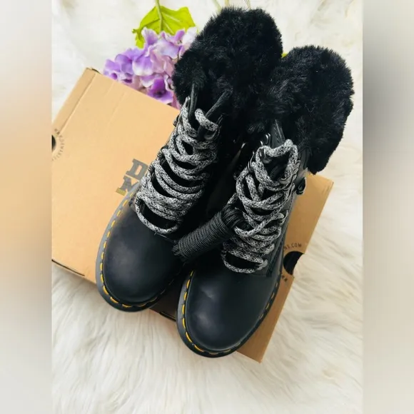 Dr. Martens 1460 Serena Collar Faux Fur Lined Lace Up Boots