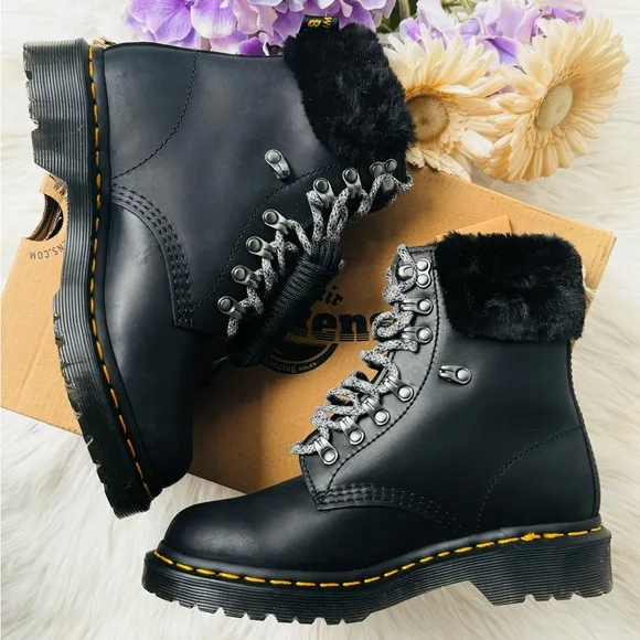 Dr. Martens 1460 Serena Collar Faux Fur Lined Lace Up Boots