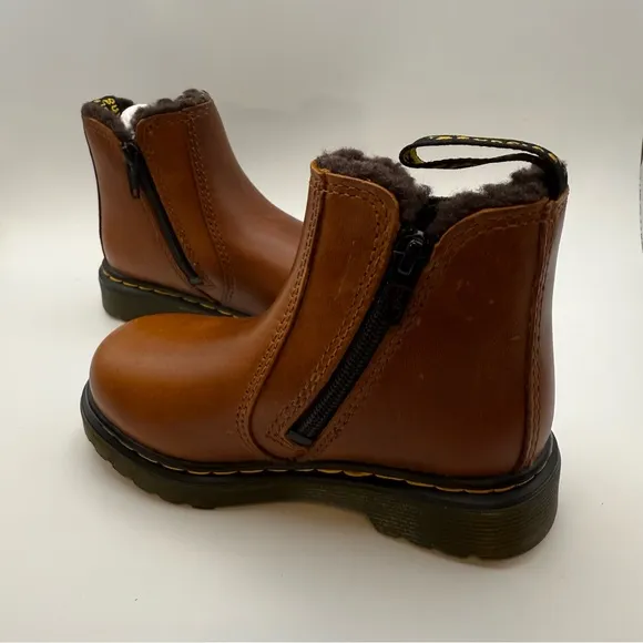 Dr. Martens 2976 Leonore fur-lined brown leather boots, 7 toddler