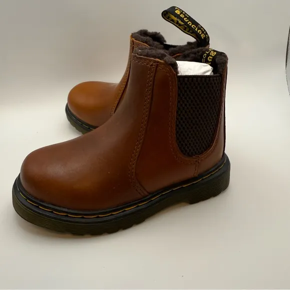 Dr. Martens 2976 Leonore fur-lined brown leather boots, 7 toddler