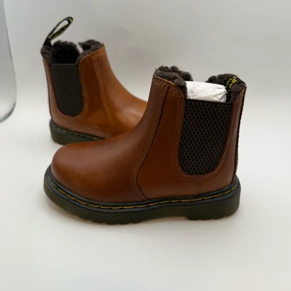 Dr. Martens 2976 Leonore fur-lined brown leather boots, 7 toddler