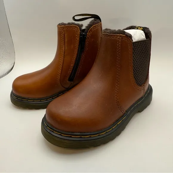 Dr. Martens 2976 Leonore fur-lined brown leather boots, 7 toddler