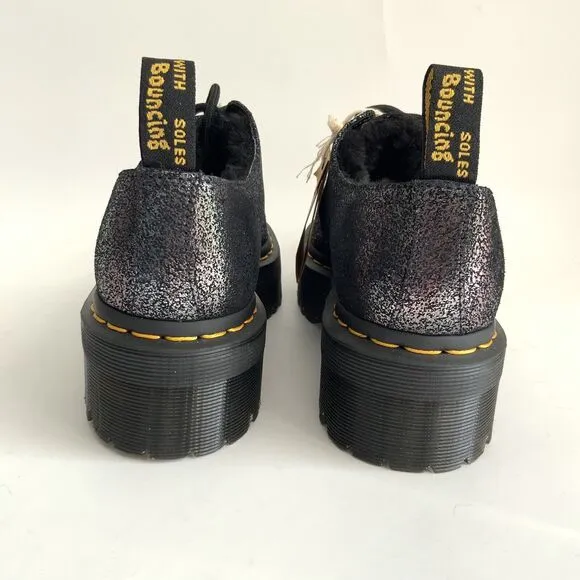 Dr. Martens Boots 7M Black Crackled Metallic Leather 1461 Quad Platform Warmwair