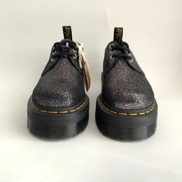 Dr. Martens Boots 7M Black Crackled Metallic Leather 1461 Quad Platform Warmwair