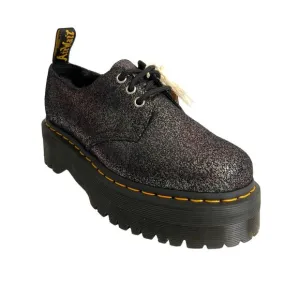 Dr. Martens Boots 7M Black Crackled Metallic Leather 1461 Quad Platform Warmwair