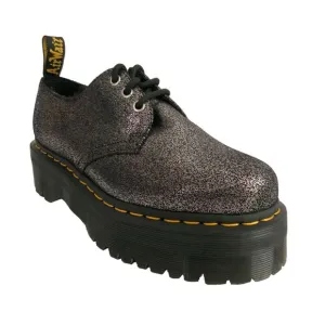 Dr. Martens Boots 9M Black Lined Crackled Metallic Leather 1461 Quad Platform