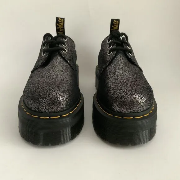 Dr. Martens Boots 9M Black Lined Crackled Metallic Leather 1461 Quad Platform