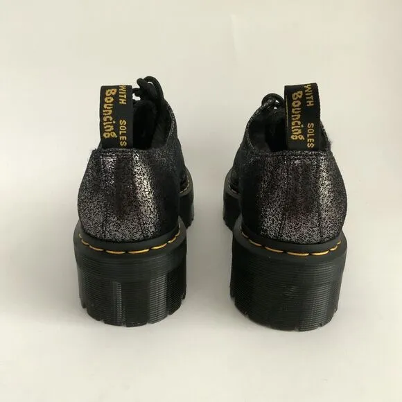 Dr. Martens Boots 9M Black Lined Crackled Metallic Leather 1461 Quad Platform