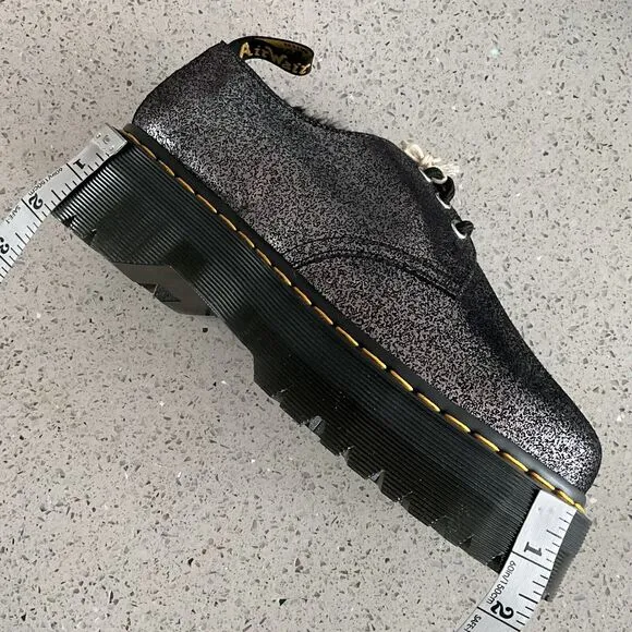 Dr. Martens Boots 9M Black Lined Crackled Metallic Leather 1461 Quad Platform