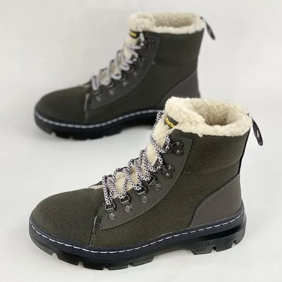 Dr Martens Combs FL Gunmetal Gray Women's Boots Faux Fur Lined Lace Up