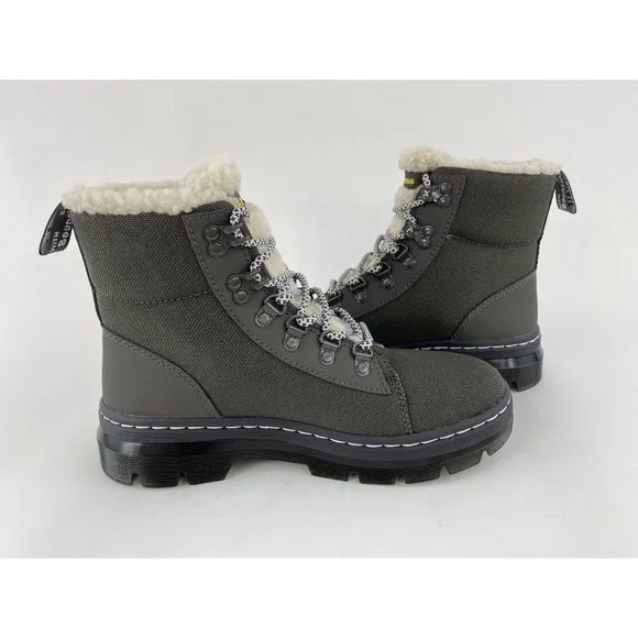 Dr Martens Combs FL Gunmetal Gray Women's Boots Faux Fur Lined Lace Up