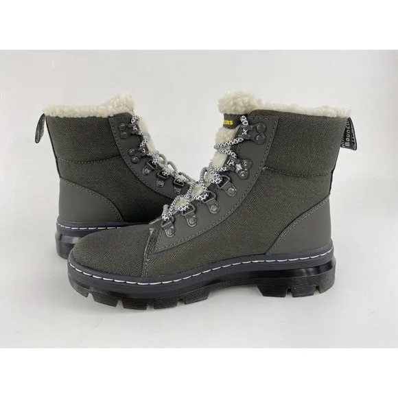 Dr Martens Combs FL Gunmetal Gray Women's Boots Faux Fur Lined Lace Up