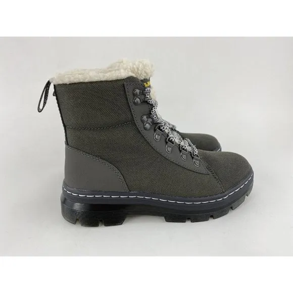 Dr Martens Combs FL Gunmetal Gray Women's Boots Faux Fur Lined Lace Up