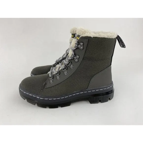 Dr Martens Combs FL Gunmetal Gray Women's Boots Faux Fur Lined Lace Up