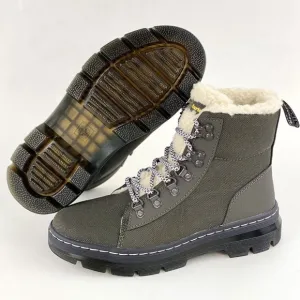 Dr Martens Combs FL Gunmetal Gray Women's Boots Faux Fur Lined Lace Up