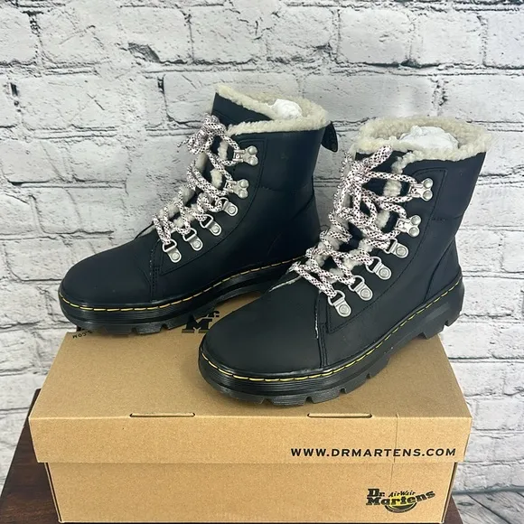 DR. MARTENS “Combs” Leather Fur-Lined High-Top Boots 7M Black LIKE NEW!