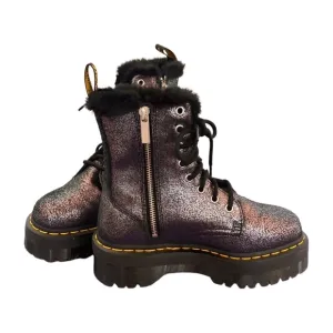 Dr. Martens Jadon Black &amp; Silver Metallic Fur Lined Platform Combat Boots Size 6