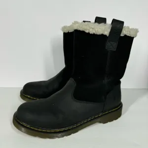 Dr Martens Juney Junior Faux Fur Lined Leather High Ankle Boots Black Youth 6