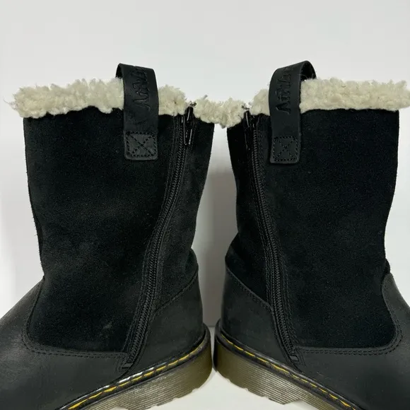 Dr Martens Juney Junior Faux Fur Lined Leather High Ankle Boots Black Youth 6