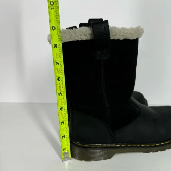 Dr Martens Juney Junior Faux Fur Lined Leather High Ankle Boots Black Youth 6