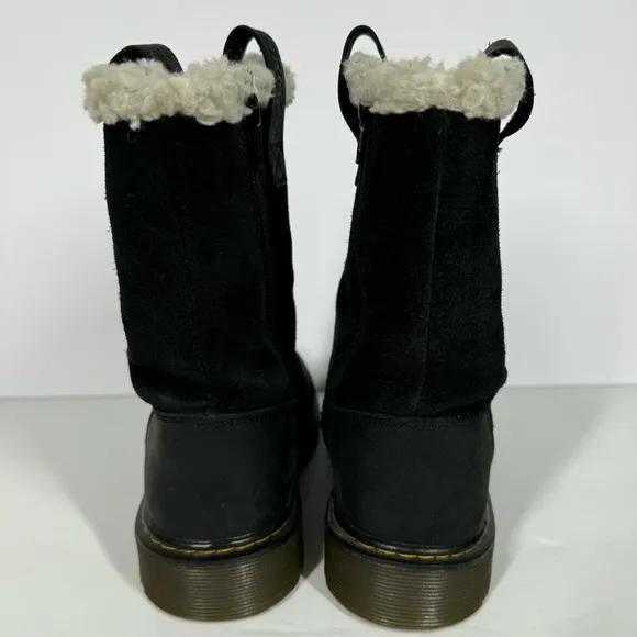 Dr Martens Juney Junior Faux Fur Lined Leather High Ankle Boots Black Youth 6