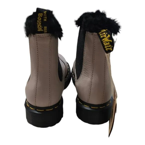 Dr Martens Pale Grey Super Soft Leather Black Fur Lined Chelsea Boots Size 7 New